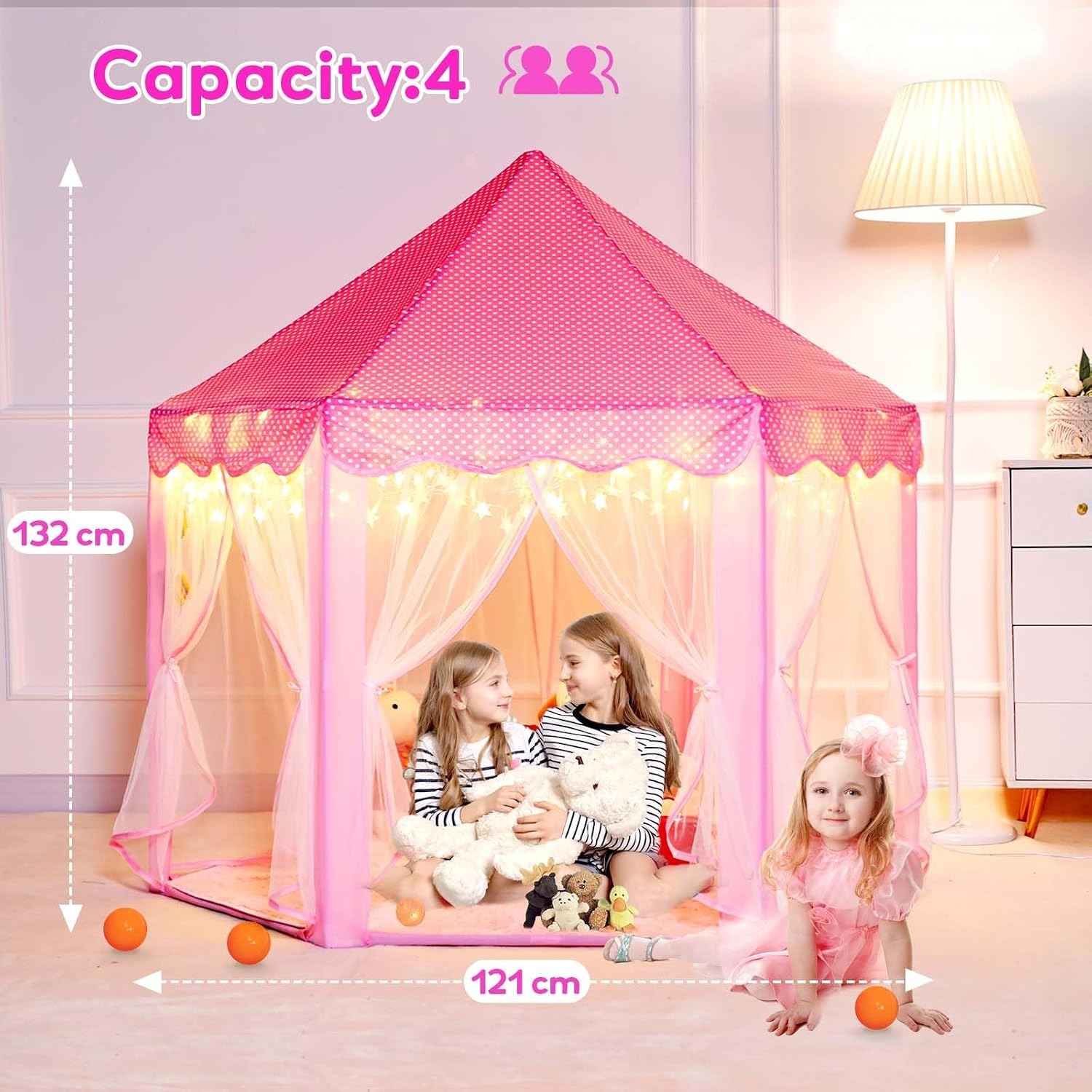 Princess Castle Fairy Play Tent with Rug, detail view